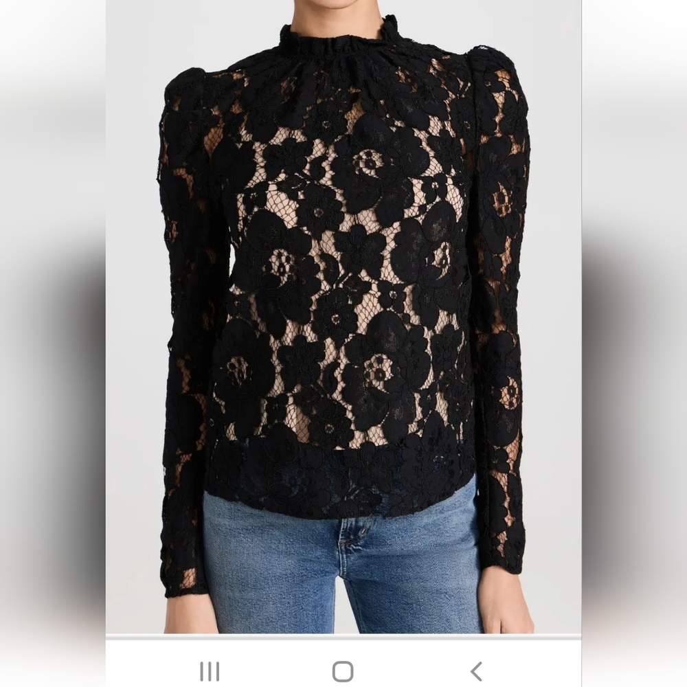 Wayf Black Floral Lace Long-Sleeve Blouse